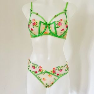 Lottie Set- Bra 32C Panty Brief S - Green - Honey Birdette